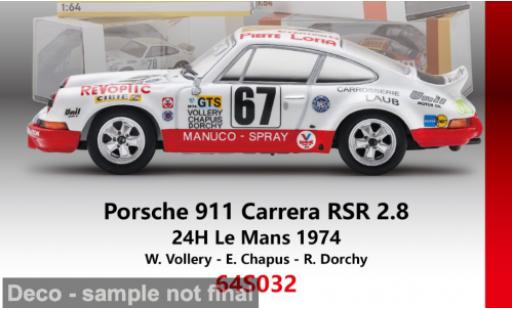 Diecast model cars Porsche 911 RSR Carrera 2.8 24h Le Mans 1973 #67 W.Vollery/E.Chapuis 1/64 Spark