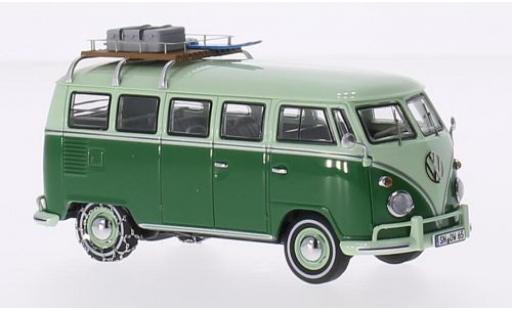 Diecast model cars Volkswagen T1 Base Mindersamba green/green avec cha&Atilde;&reg;nes &Atilde; neige et Rack de toit 1/43 Premium ClassiXXs