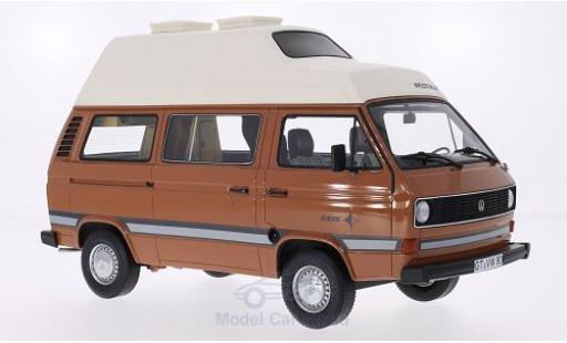 Diecast model cars Volkswagen T3 A Westfalia Joker brown/matt-white Hochroof without Vitrine 1/18 Premium ClassiXXs