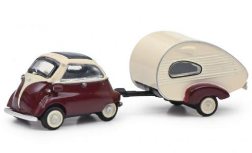 Diecast model cars Bmw Isetta citadine red/white avec ES-Piccolo-remorque 1/87 Schuco