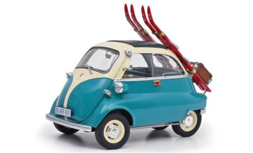 Diecast model cars Bmw Isetta citadine turquoise/white 1955 avec Hecktr&Atilde;&curren;ger wagon conteneur et Skiern 1/18 Schuco