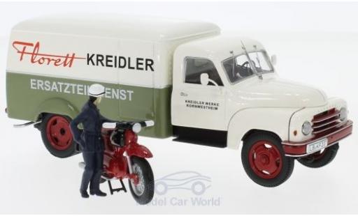 Diecast model cars Hanomag L28 Base Kreidler Ersatzteildienst with Kreidler Florett and Fahrerfigur 1/43 Schuco