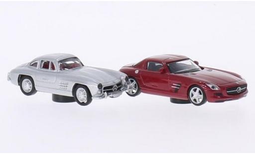 Diecast model cars Mercedes 300 Base SL grey + SLS AMG met.-rot 2er-Set Magnetautos 1/87 Schuco