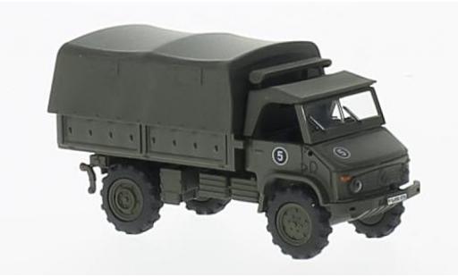 Diecast model cars Mercedes Unimog 401-404 S404 olive Bundeswehr plateforme-toile 1/87 Schuco