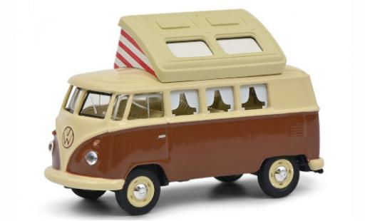 Diecast model cars Volkswagen T1 Base Camper beige/brown 1/64 Schuco