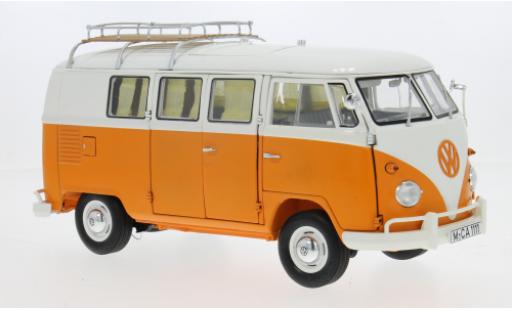 Diecast model cars Volkswagen T1 Base Camper orange/white 1/18 Schuco