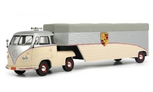 Diecast model cars Volkswagen T1 Base Renntransporter Continental Motors Zugmaschine with Auflieger 1/18 Schuco