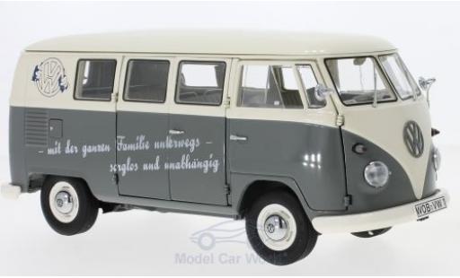 Diecast model cars Volkswagen T1 B Bus with Slogan: with der ganzen Familien unterwegs-sorglos and unabh&Atilde;&curren;ngig 1/18 Schuco