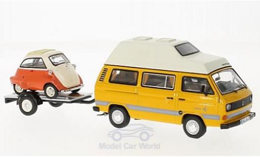 Diecast model cars Bmw Isetta citadine Westfalia Joker yellow/orange with Anh&Atilde;&curren;nger and Bmw Isetta 1/43 Schuco