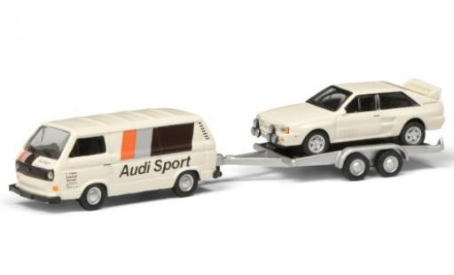 Diecast model cars Volkswagen T3 B van Audi Sport avec remorque et Audi quattro 1/87 Schuco