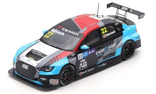 Diecast model cars Audi RS3 lms No.22 comtoyou Racing WTCR Macau Guia Race 2018 F.Vervisch 1/43 Spark