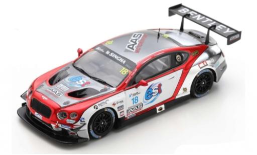 Diecast model cars Bentley Continental course GT3 RHD No.18 AAS Motorsport Thailand Super Series 2018 L.Vutthikorn/K.Kantadhee 1/43 Spark