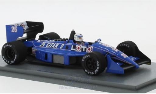 Diecast model cars Ligier JS3 Base 1 No.25 Gitanes formula 1 GP Monaco 1988 with Decals R.Arnoux 1/43 Spark