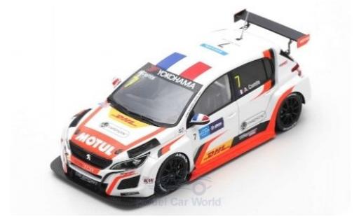 Diecast model cars Peugeot 308 TCR No.7 DG Sport Competition Race WTCR Macau Guia Race 2018 A.Comte 1/43 Spark