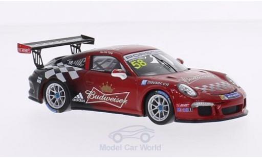 Diecast model cars Porsche 911 GT3 Cup (997) No.58 Team Absolute Racing Budweiser Carrera Asia 2015 H.-P.Tung 1/43 Spark