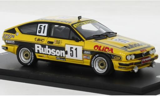 Diecast model cars Alfa Romeo Alfetta gtv6 No.51 Luigi Racing 24h Spa 1984 1/43 Spark