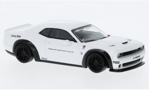 Diecast model cars Dodge Challenger SRT Hellcat LB-Works metallise white 1/64 Tarmac Works