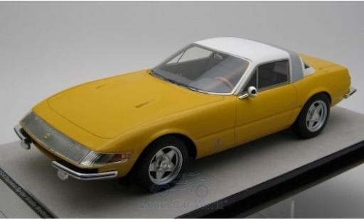 Diecast model cars Ferrari 365 GTB/4 Daytona Coupe Speciale yellow/white 1969 1/18 Tecnomodel