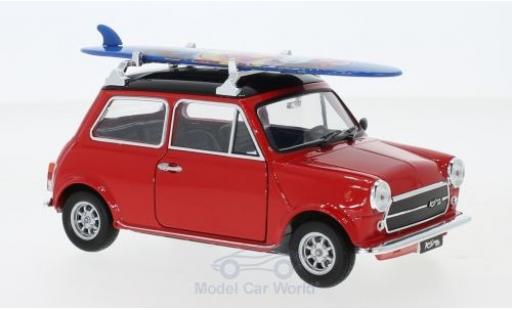 Diecast model cars Mini Cooper Base 1300 red/black 1974 with Surfboard 1/24 Welly