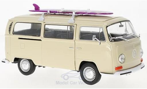 Diecast model cars Volkswagen T2 B Bus beige 1972 with Surfboard 1/24 Welly