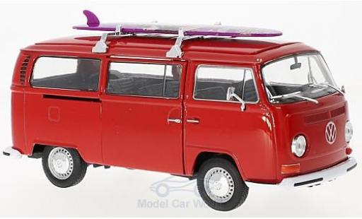 Diecast model cars Volkswagen T2 B Bus red 1972 with Surfboard 1/24 Welly